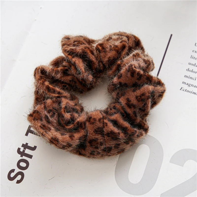 Retro Autumn Winter Leopard Print Scrunchies Hair Ties Coffee Pink Grey Rubber Band Exaggerated Hair Accessories for Women Girls