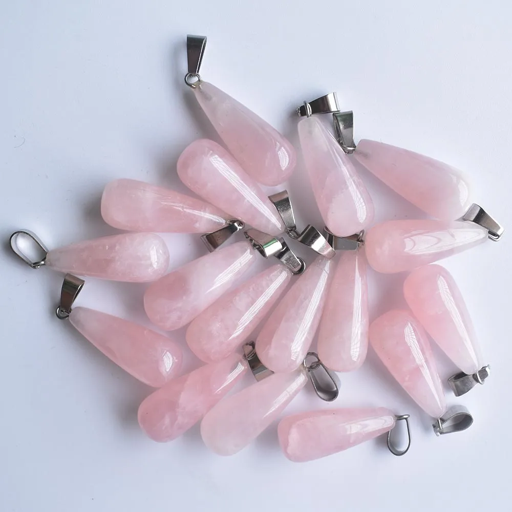 Wholesale 30pcs/lot fashion natural stone rose quartz long drop shape pendants for jewelry accessories marking free shipping