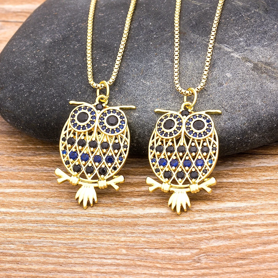 Fashion Chain Necklace 4 Styles Copper CZ Rhinestone Crystal Owl Pendant Necklace For Women Decoration Vintage Chain Jewelry