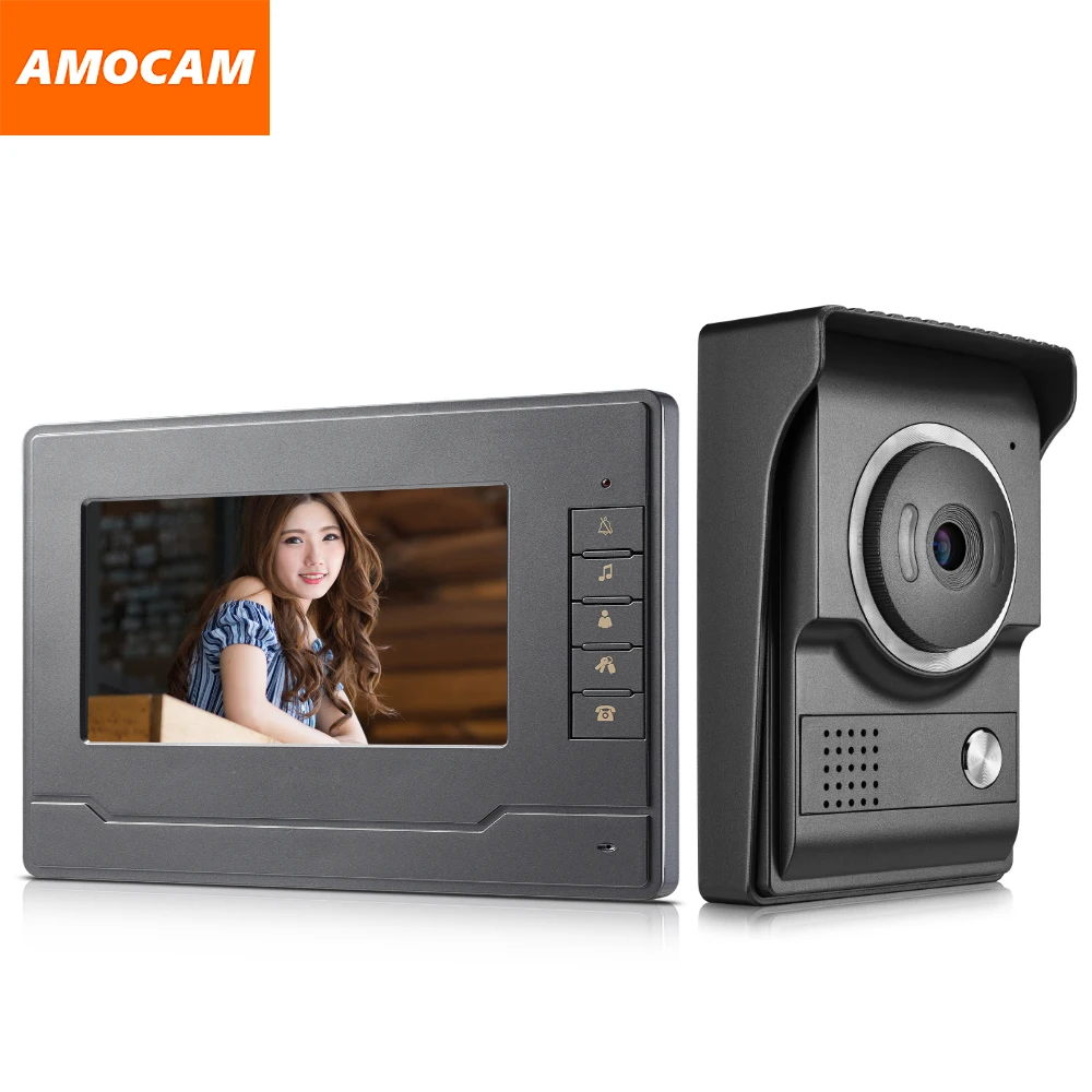 Monitor de 7 polegadas, sistema de interfone com vídeo para a porta, interfone com câmera 1-ir, 1-tela lcd