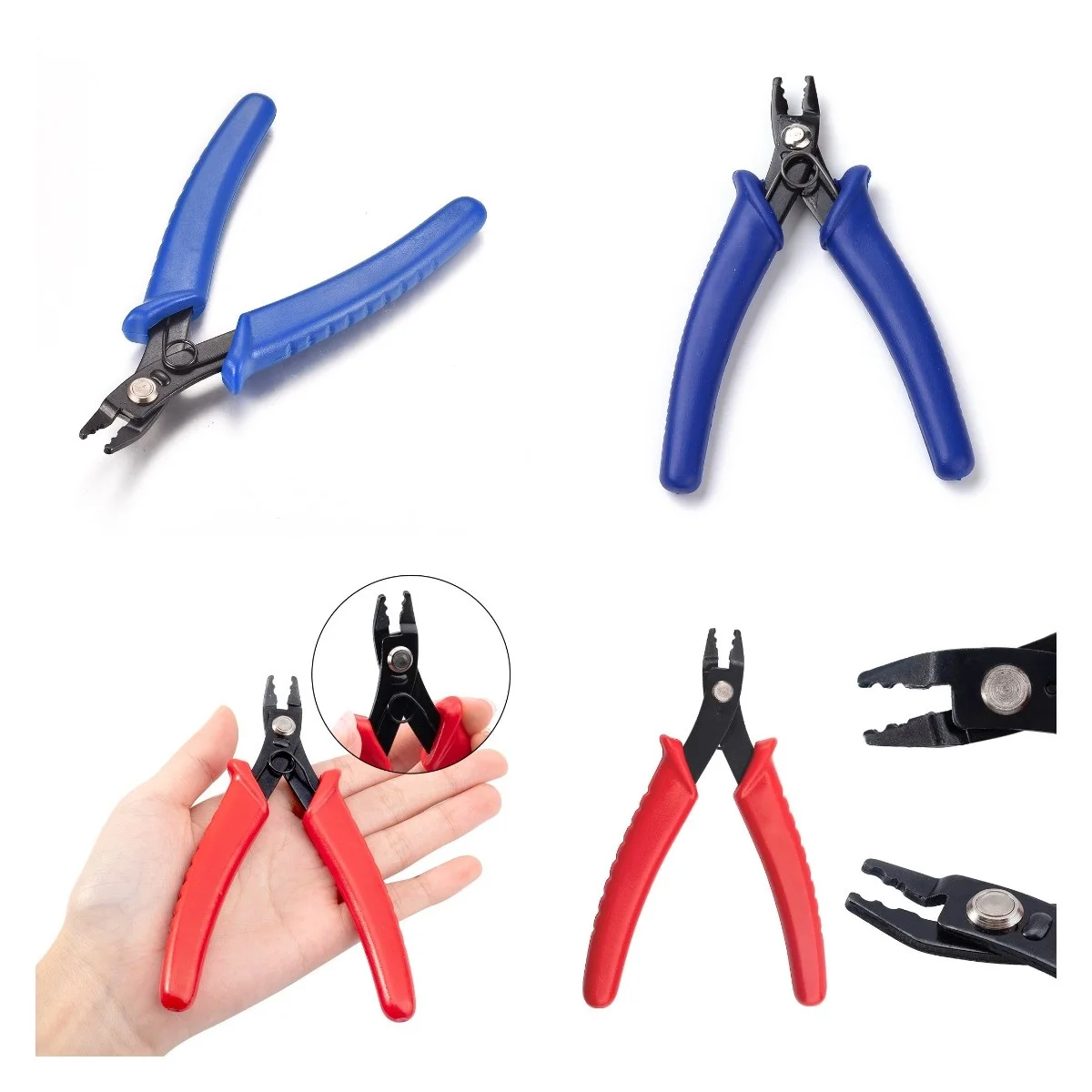 1pcs Carbon Steel Crimper Pliers for Crimp Beads Jewelry Making Blue Red Plastic Handles Jewelry Bead Crimping Pliers Tool