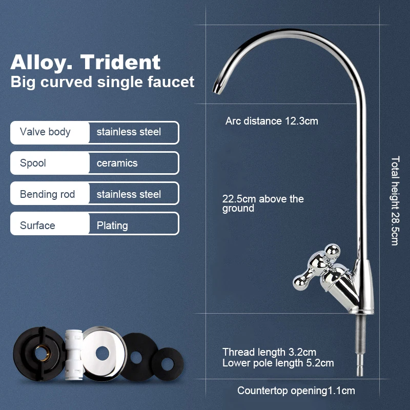 304 Stainless Steel Kitchen Crane Water Faucet Chrome Plated 1/4 Inch Connect Reverse Osmosis Faucet For Drinking Water Purifier