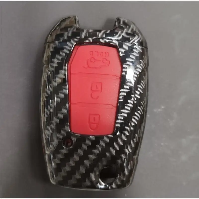 Carbon Fiber Silicone Car Key Case For Ssangyong Rexton Korando C Tivoli Flip Folding Remote Cover