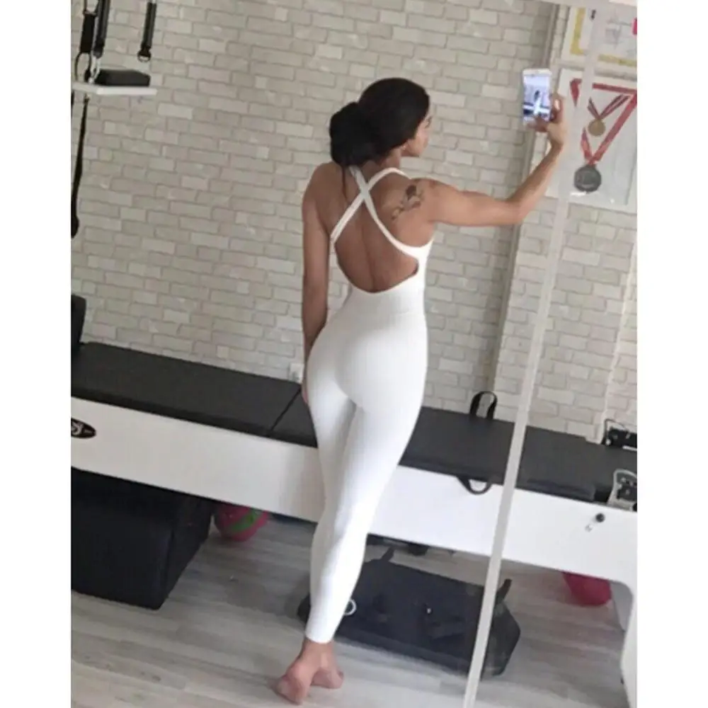 

Cross Detailed White Sport Leggings Jumpsuit Lycra Fabric Extra High Waist Does Not Show Inside Free Shipping From Turkey