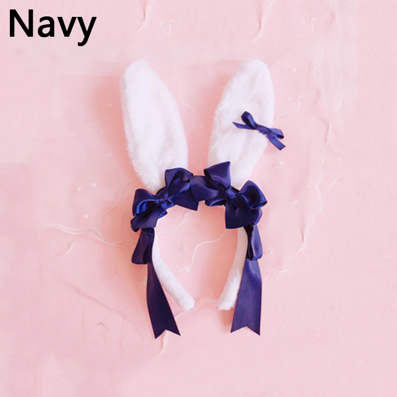 Lolita Headband Plush Rabbit Bunny Ears Hair Hoop Girl Cosplay Party Headdress Sweet Bowknot Ribbon Hair Accessories