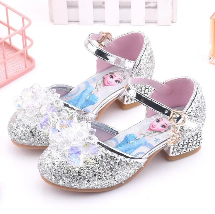 Disney Frozen Elsa Sandals Girls High Heel Shoes Princess Dance Shoes for Baby Girls Fashion Crystal Shoes Pink Blue