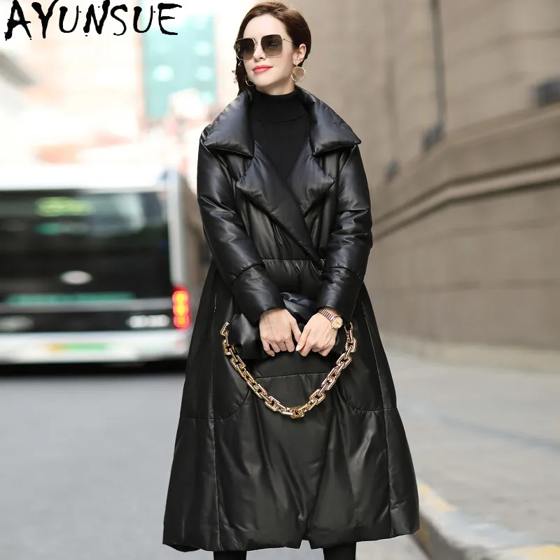 

AYUNSUE Genuine Leather Jacket Women Long Sheepskin Coat Warm 90% White Duck Down Jackets Female Winter Parkas 2020 Femme Veste