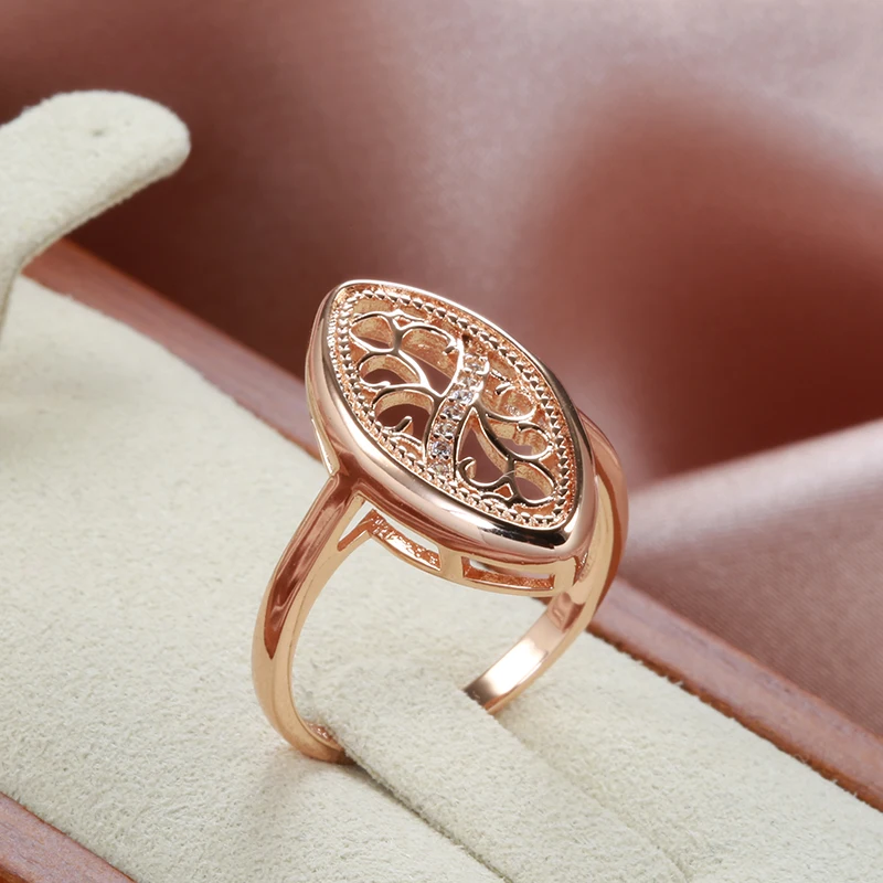 Kinel 2022 Trend 585 Rose Gold Ring For Women Micro Wax Inlay Natural Zircon Hollow Flower Ethnic Bride Ring Vintage Jewelry - view 5