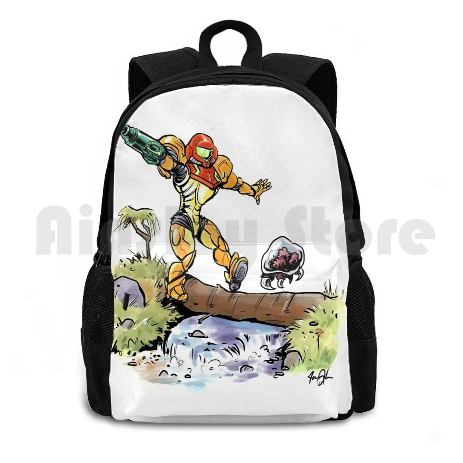 

Samus And Metroid Outdoor Hiking Backpack Waterproof Camping Travel Metroid Samus Bill Watterson Samus Aran Power Suit