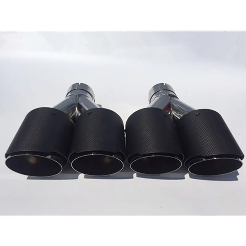 2Piece Universal Dual Exhaust Tip Car Accesorries Carbon Fiber Exhaust Pipe Tailpipe Exhaust Muffler Tip for Akrapovic Logo