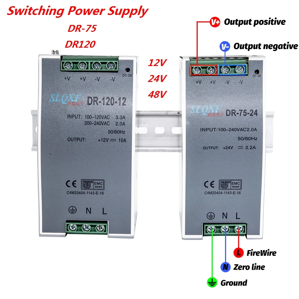 

Din rail Single output Switching power supply DR-75/120W 12V 24V 48V suply ac dc converter for LED Strip other DR-75-12 24 48