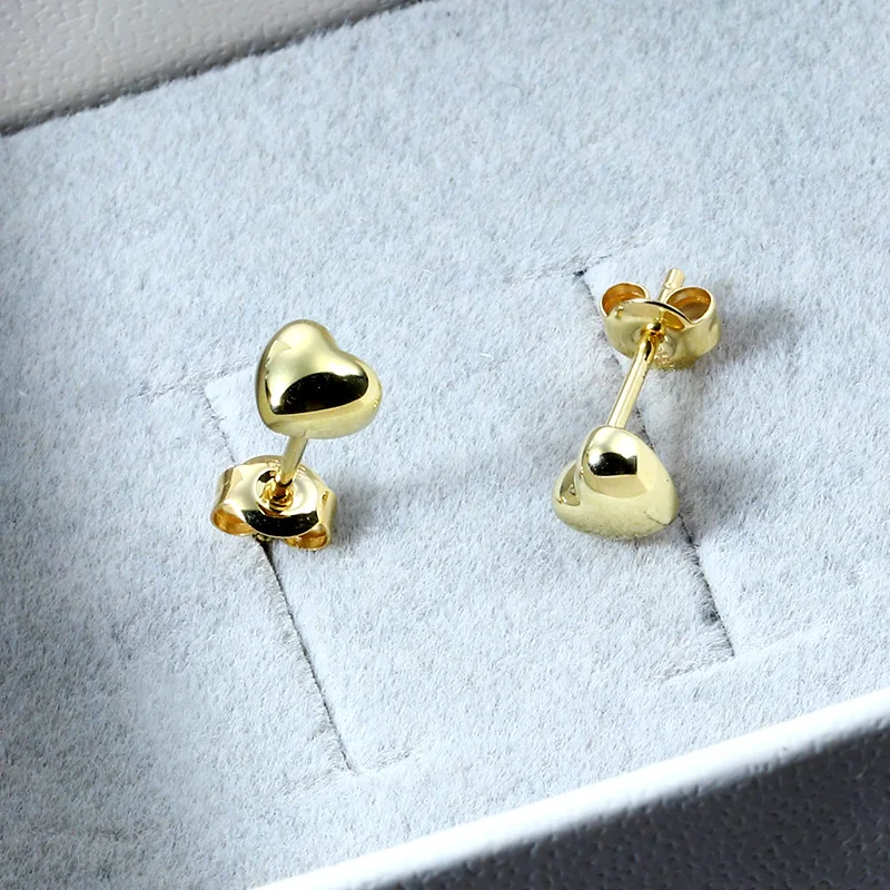 9K Yellow Plain Gold Love Ear Studs Exquisite And Compact Design Basic Simple And Versatile Jewelry Birthday Gift