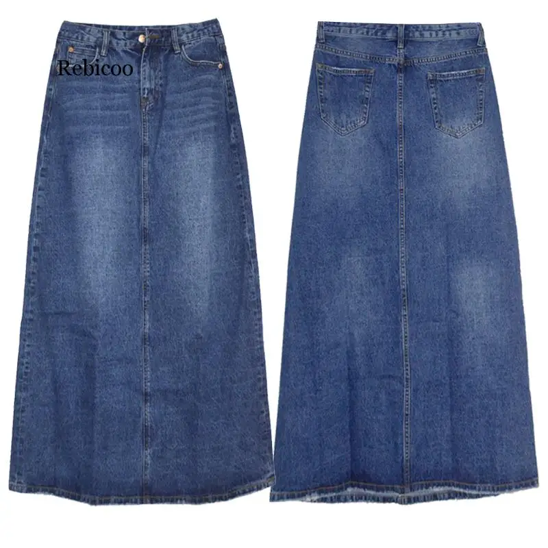 Nieuwe Mode Lange Toevallige Denim Rok Lente A-lijn S-2XL Lange Maxi Rokken Voor Vrouwen Jeans Rokken