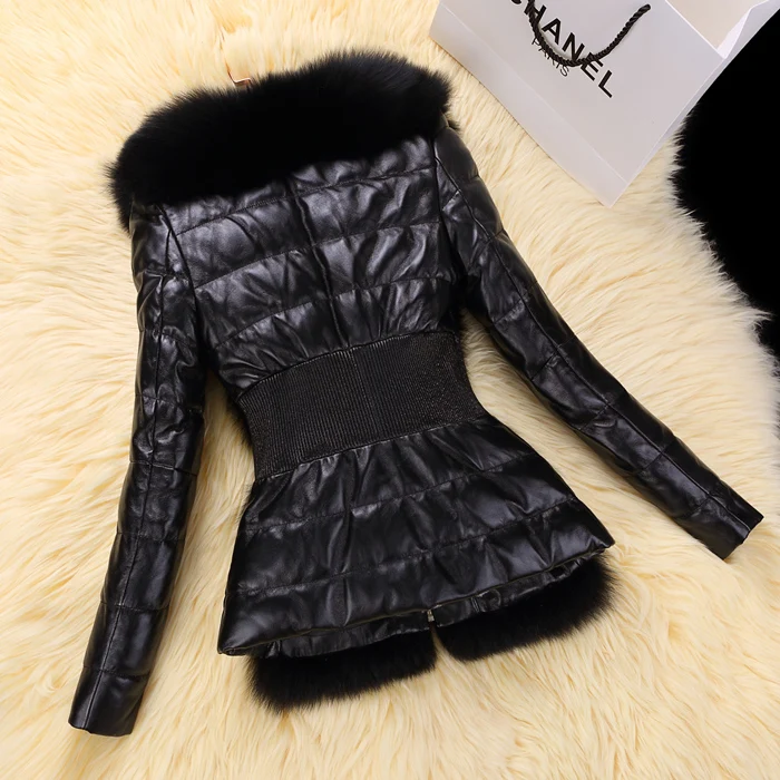 Natural Sheepskin Coat Female Winter Genuine Leather Down Jacket Women Real Fox Fur Collar Coats Warm Outwear Hiver 5522