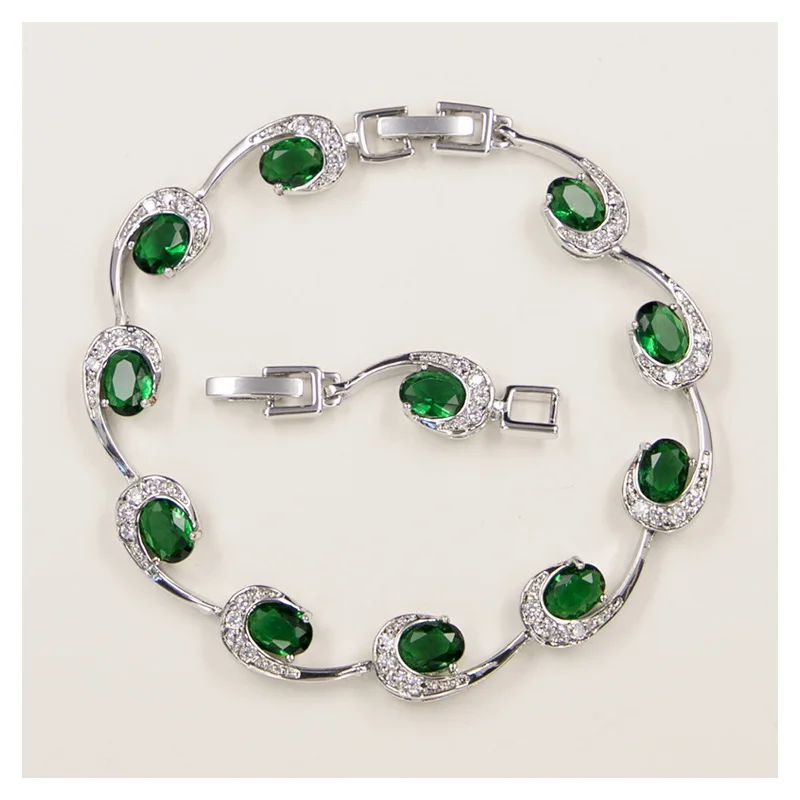 Green Emerald 925 Sterling Silver Jewelry Sets For Women Sapphire Topaz Garnet Bracelet Necklace Earrings Ring Pendant