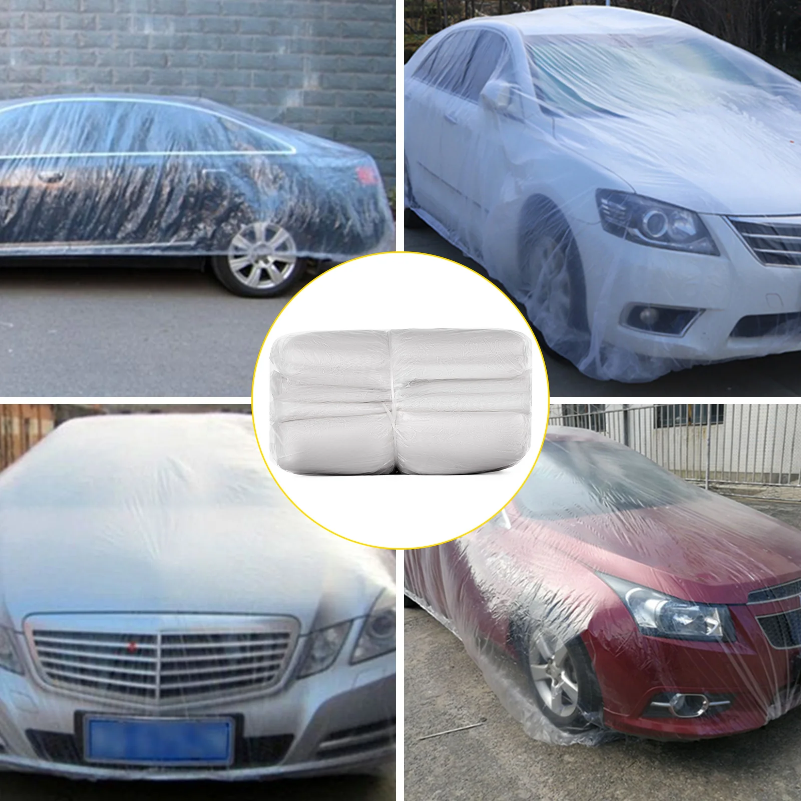 VEVOR Plastic Universal Full Car Cover 10 Individual Packages Disposable 3.8 X 6.6 m Size Rain Dust Shelter for Most Sedan Car