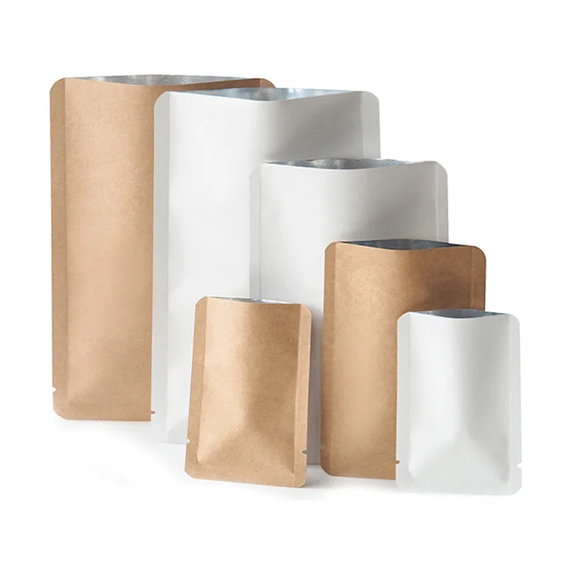 2000Pcs/Lot Open Top Kraft Paper Aluminum Foil Round Corner Package Bag Mylar Snack Tea Heat Seal Storage Packing bag