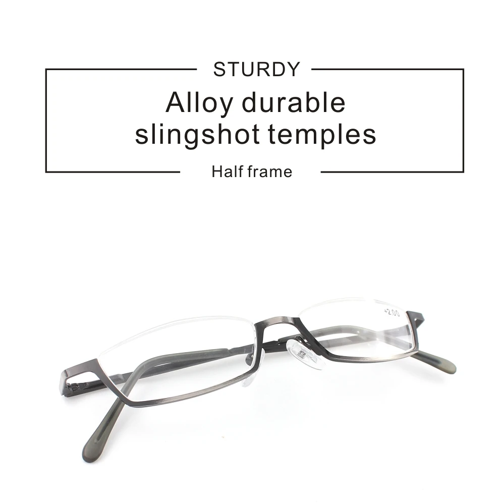 Lesebrille für Männer quadratische Legierung Brille Halb rahmen Beine können Draht ziehen Prozess erweitern – Detail 2
