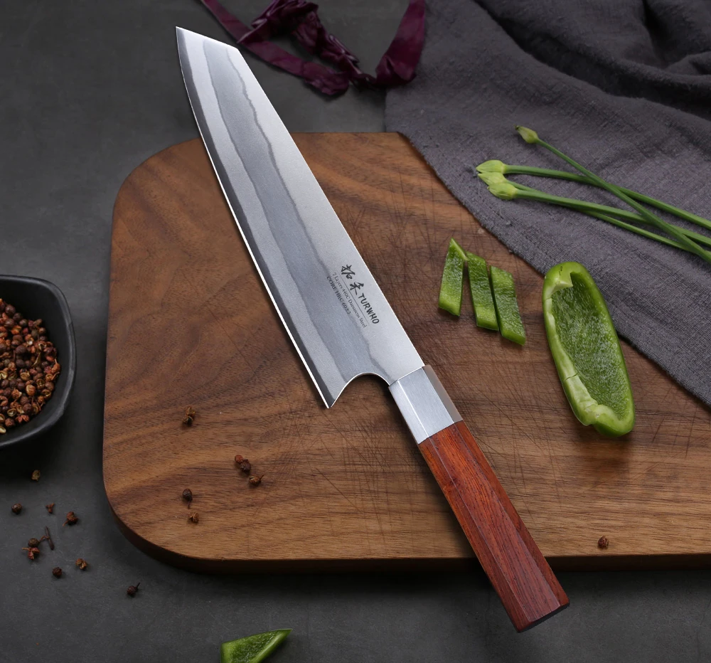 TURWHO 8 cal nóż szefa kuchni japoński noże kuchenne ze stali nierdzewnej do krojenia warzyw scyzoryk Santoku noże — zdjęcie 3