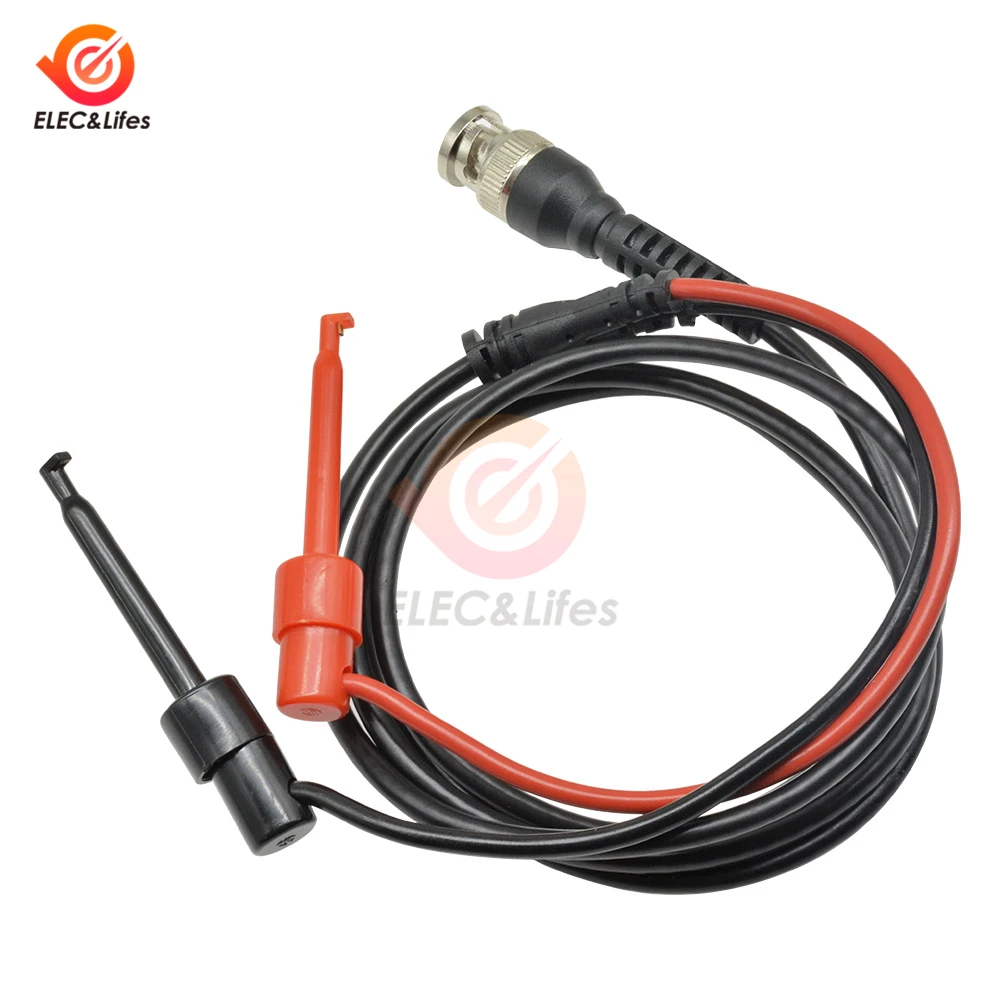 P1007 BNC Male Plug Q9 to Dual Hook Clip Oscilloscope Test Probe Cable Leads 120CM with Two Mini Probes Ended 500V 5A Test Hook