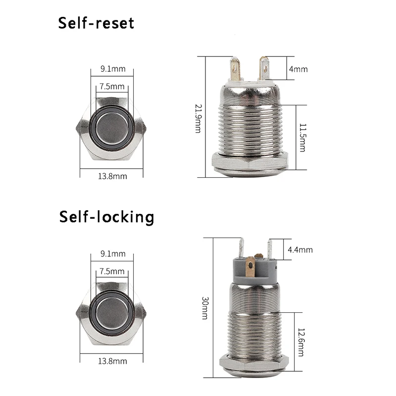 12MM Waterproof Metal Push Button Switch LED Momentary Latching Car Engine Power Symbol Switch 5V 12V 24V 220V