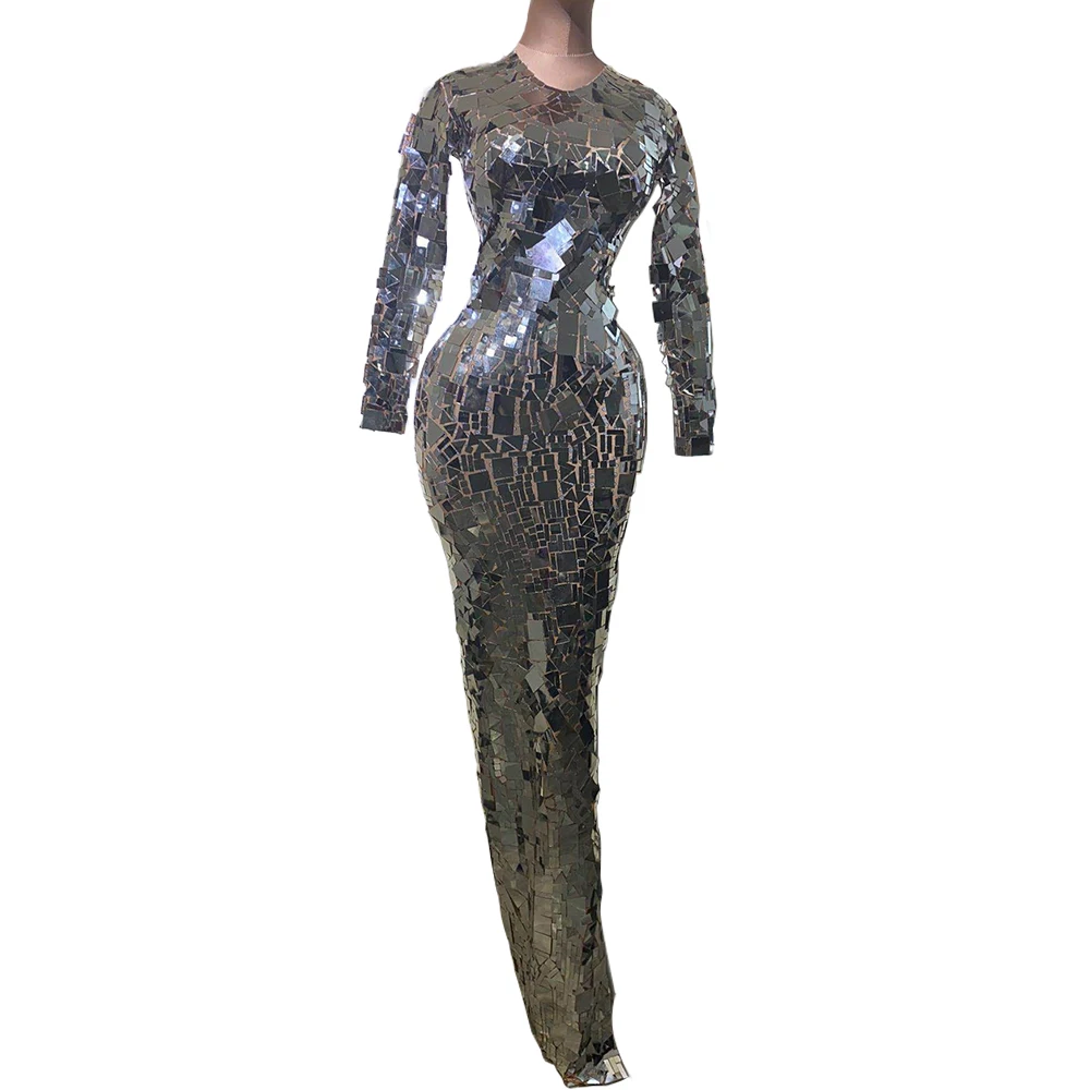 Women Evening Birthday Dresses Luxury Sequin Design Bright Full Mirrors Long Dress Prom Celebrate Bling Dresses Singer Costume