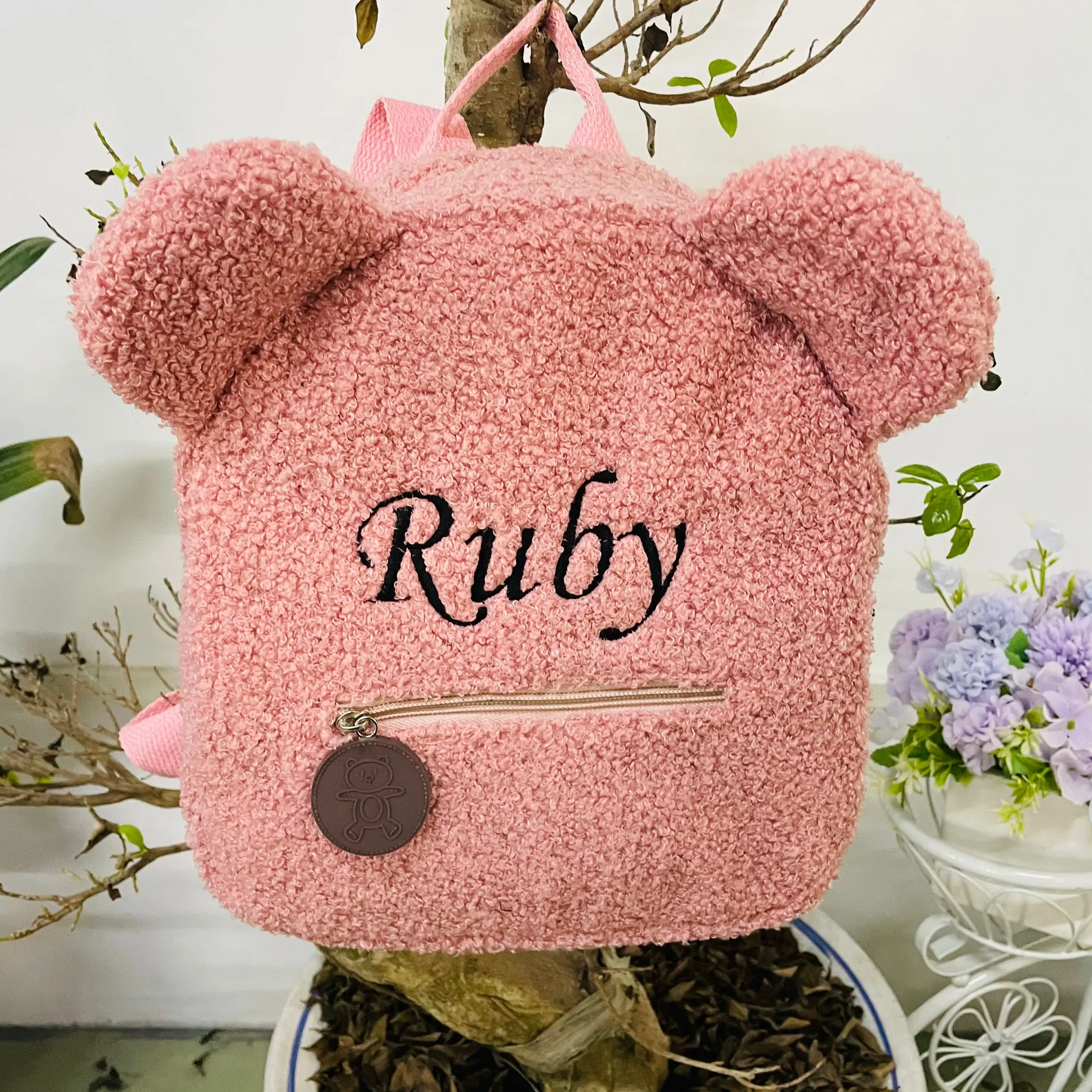 Zaino per bambini con ricamo personalizzato borsa rosa borsa leggera per orso in peluche zaino per bambini con nome personalizzato per ragazze da ragazzo