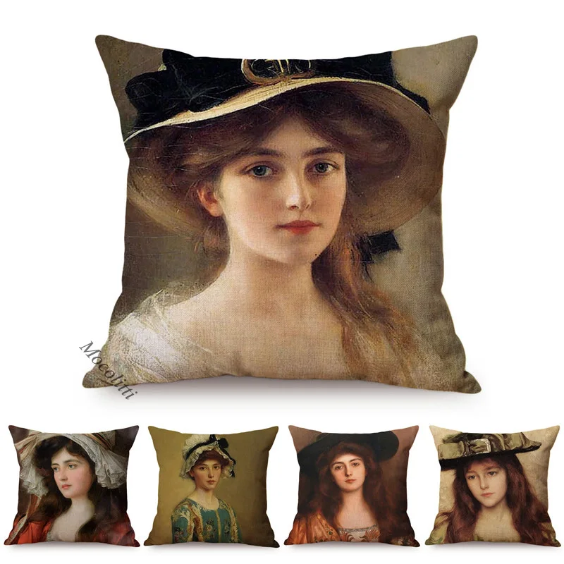 Netherlands Painter Albert Lynch Charming Girl Oil Painting Art Decoration Pillow Case Sexy Woman Sofa Cushion Cover cojines
