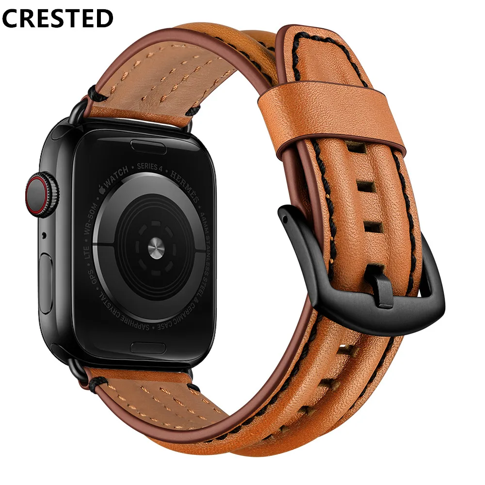 Genuine Leather strap For Apple Watch Band 45mm 41mm 44mm 40mm 42mm 38mm keel handmade for iWatch bracelet 5 4 3 se 6 7