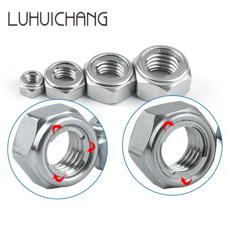 LUHUICHANG 5/10pcs 304 Stainless Steel Hex Hexagon Lock Nut for M4 M5 M6 M8 M10 Stainless Steel Metal Self-locking  Nut Locknut