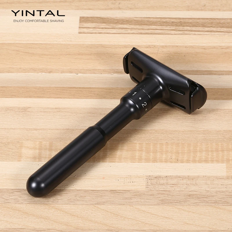 YINTAL Luxurious Black Adjustable Safety Razor Classic Stand Safety Razor Men Shaving With 5 Blades