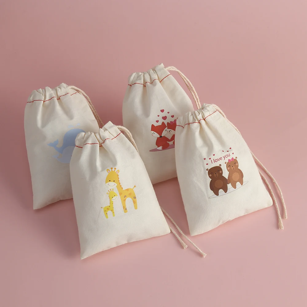 Cotton Jewelry Bag Print Animal Logo Wedding Candy Christmas Chocolate Bag Gift Bag Jewelry Display Jewelry Packing Custom