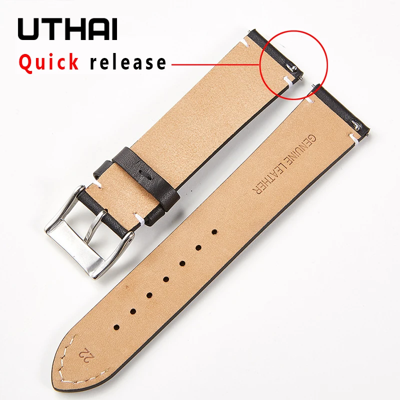 UTHAI F08 Leather Strap  Watchband Band Matte Soft Quick Release Simple Thin Bracelet Cowhide  Retro 16mm 18mm 20mm 22mm 24mm