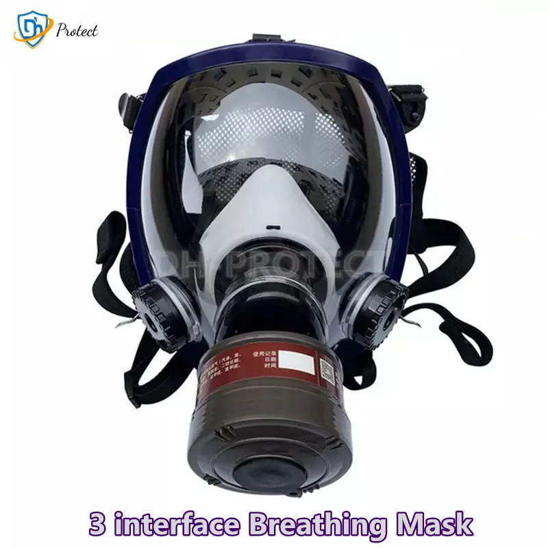 3 ports Multipurpose Full Gas mask spherical Super clear Fully sealed Protective mask Spray paint Industrial pollution gas mask