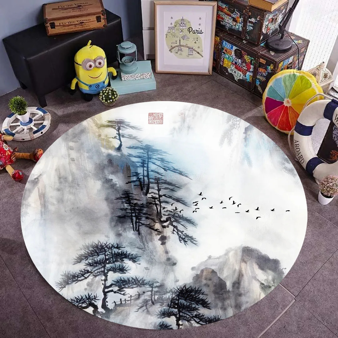 round Carpet Absorbent Non-Slip Door Mat Bathroom Non-Slip Mat Indoor Living Room Ink Painting Carpet