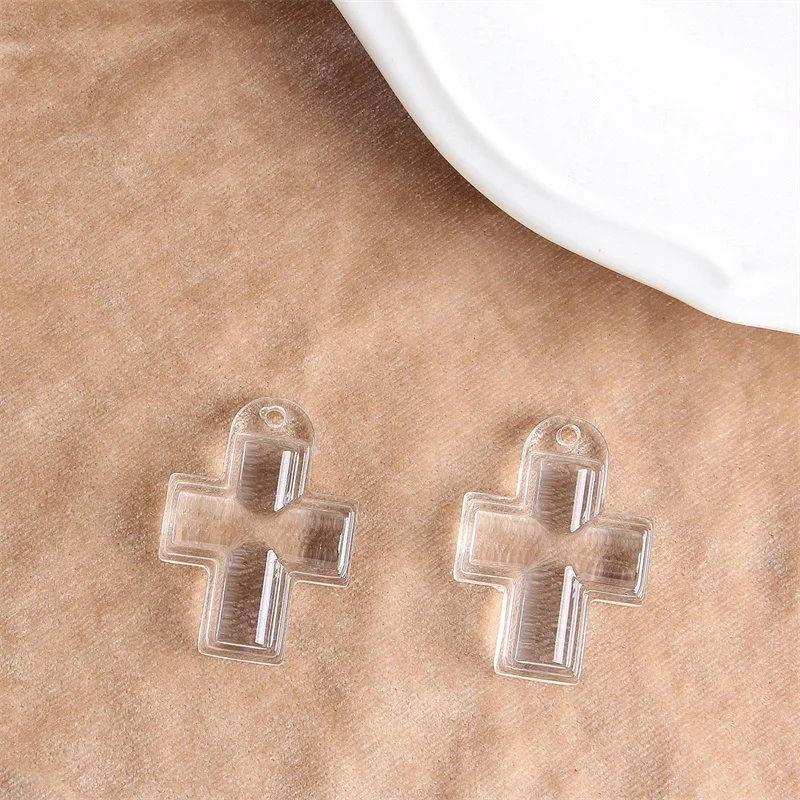 6PCS/lot Retro Transparent Vintage Glass Sense Resin Cross Pendant DIY Handmade Jewelry Earrings Accessories Material