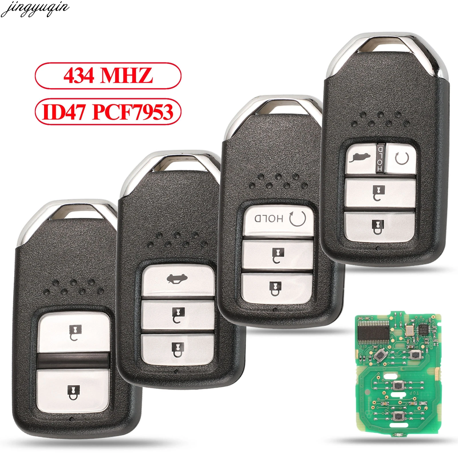 Jingyuqin Remote Control Smart Car Key FSK 434MHZ ID47 PCF7953 Chip For Honda City Jazz XRV Venzel HRV 72147-T5A-G01 2/3/4 BTNS