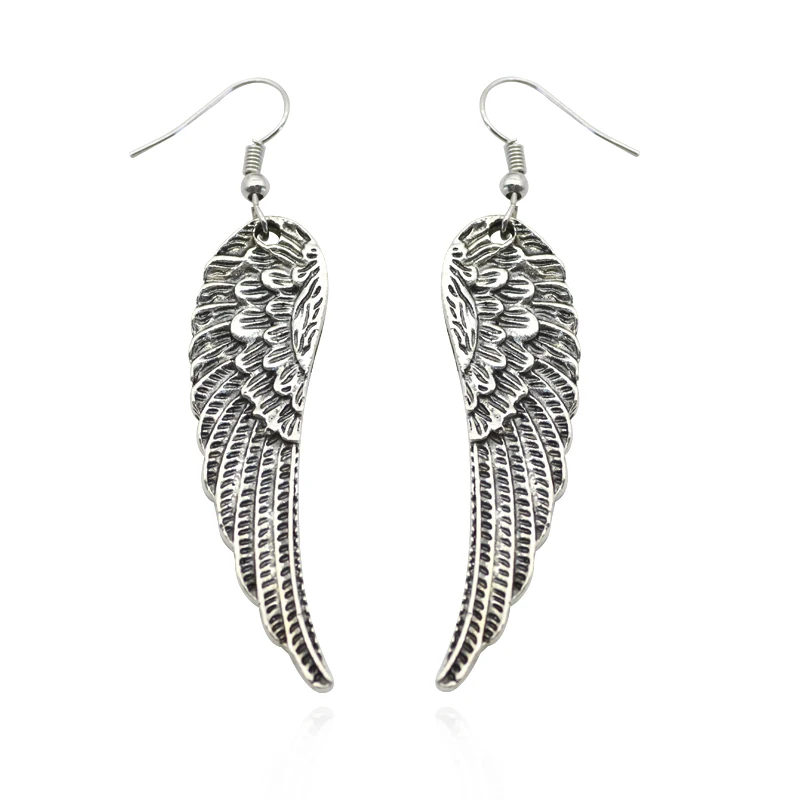 2023 Trend Punk Retro Angel Wings Earrings Drop Feather Hanging Dangle Metal Long Earring For Women Alloy Gothic Jewelry Stud