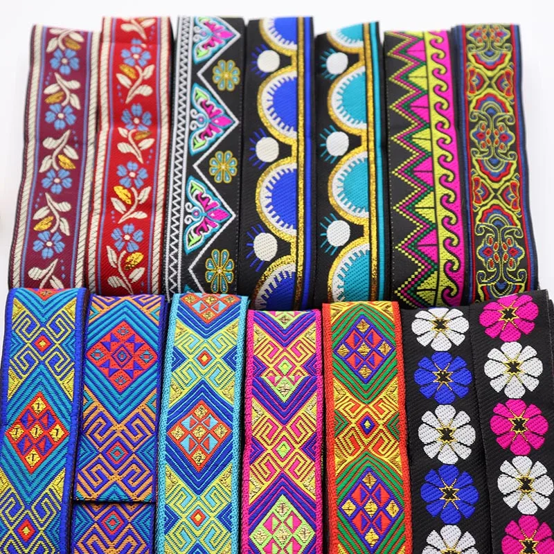 

7 Yards 33mm Jacquard Ribbons Ethnic Embroidery Lace Tape Webbing Trim DIY Clothes Bag Curtain Accessories Embroidered Fabric