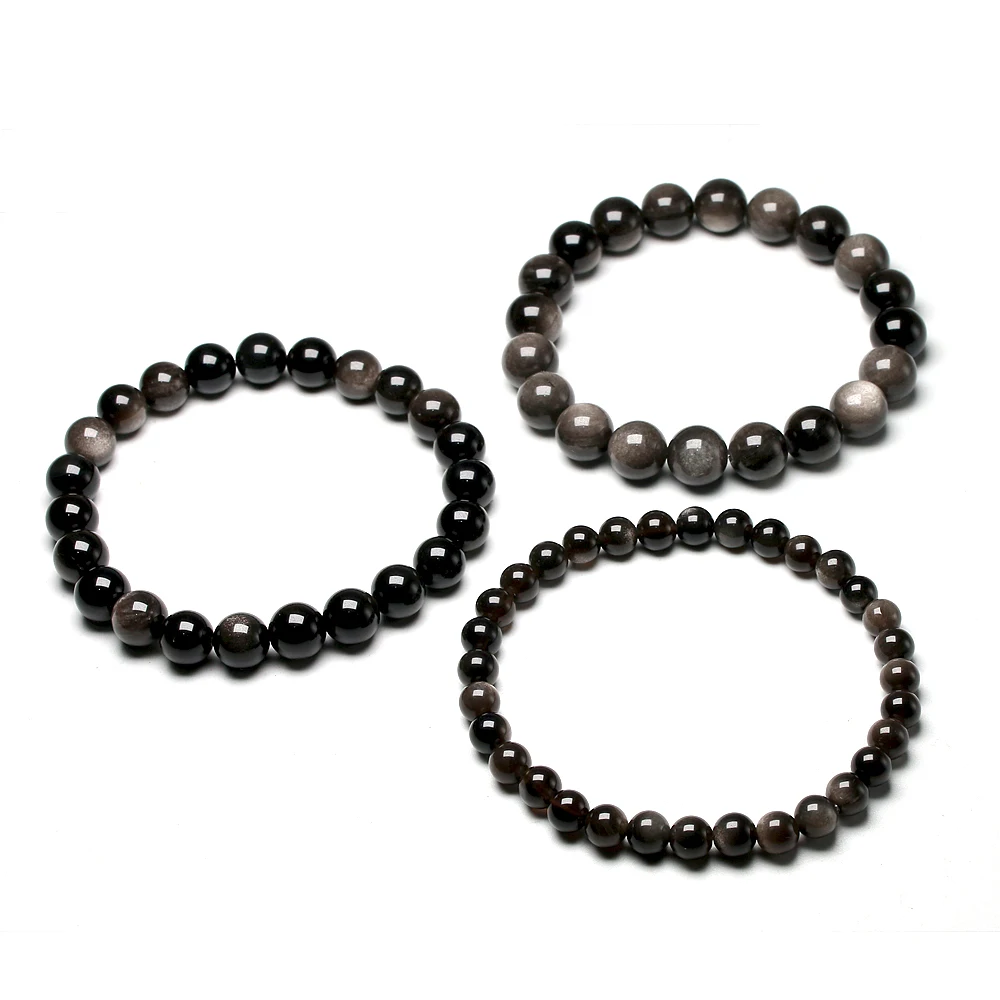 Natural Sliver Obsidian Bracelet Men Jewelry Stone Beads Round Bracelet Energy Bangle For Women Valentine's Gift Jewerly view 4