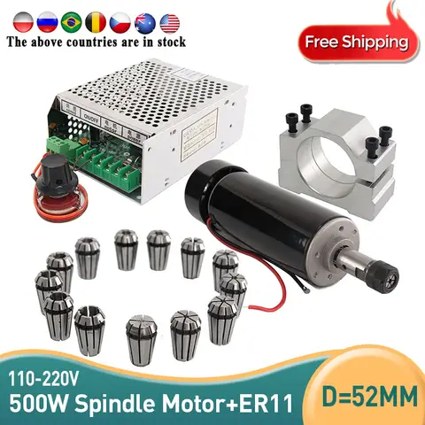 52mm 클램프 공기 냉각 0.5kw 공기 냉각 스핀들 ER11 척 CNC 500W 스핀들 모터 + CNC 밀링 용 전원 공급 장치 속도 조정기