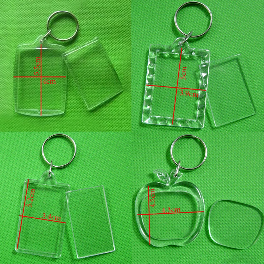 NEW 1PCs Rectangle Transparent Blank Acrylic Insert Photo Picture Frame Keyring Keychain DIY Split Ring Key Chain Gift