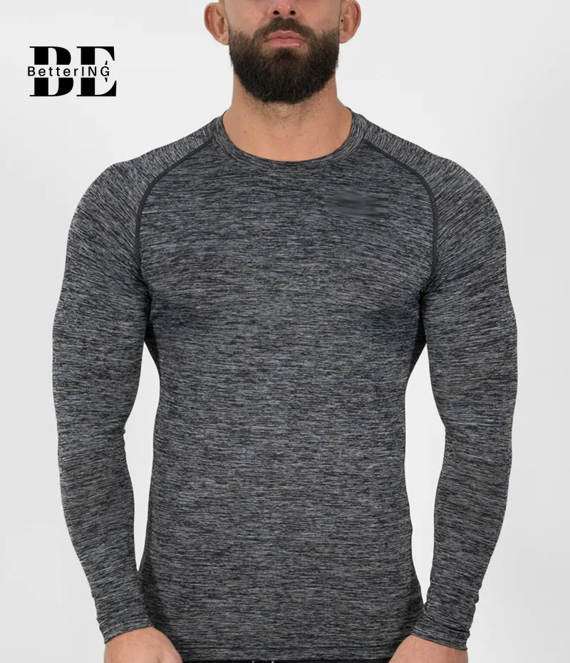 Fitness Hoodie Fall/Winter 2021 Men's Leisure Sports Long Sleeve Blue and Gray T Shirt Tight Stretch Fitness Running Jumper