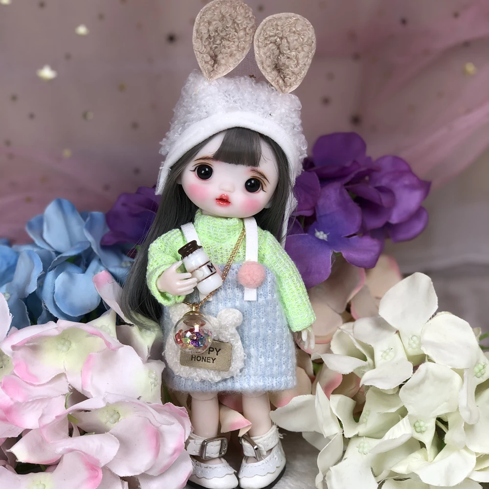 OB11 1/8 Scale 16CM BJD Doll Cute Delicate Face Up With Wig & Clothes Full Set Doll Obitsu11 Body Figure Children Model Toy Gift
