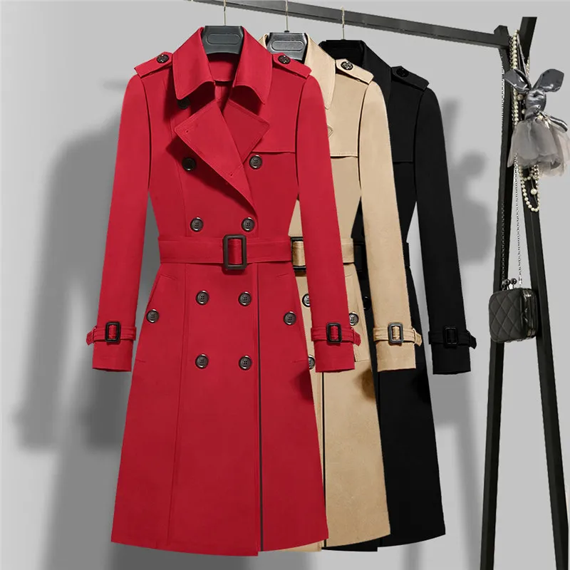 

Autumn Women Classic Double Breasted W220Long Trench Coat With Belt British Style Ladies Windbreaker Female Overcoat 5XL W2