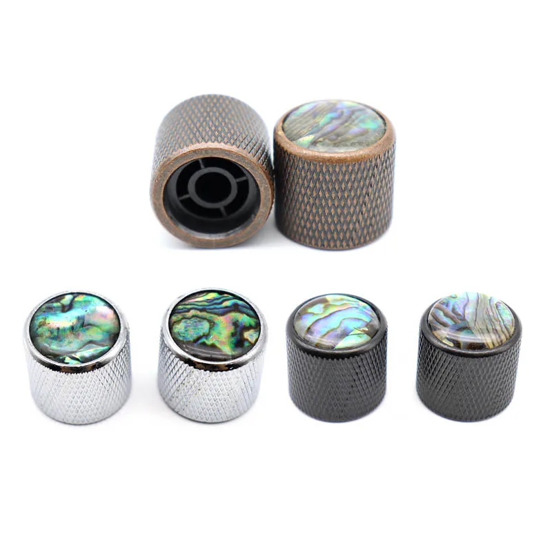 

2pcs Metal Black Guitar Knobs Abalone top With Inlaid Shell Guitar Knobs Push on Dome Knobs Abalone Inserts Bass Knobs