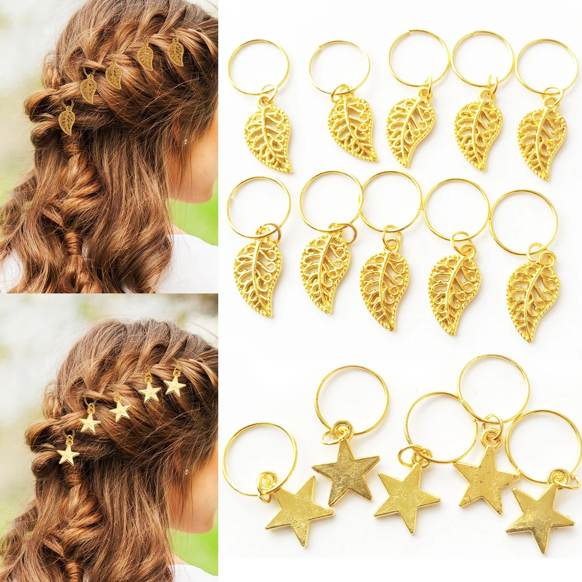 5PCS Dreadlock Jewelry For Women Braid Clip Accessories Beads Metal Cuffs Hair Rings Star Braiding Pendants Decoration Clips