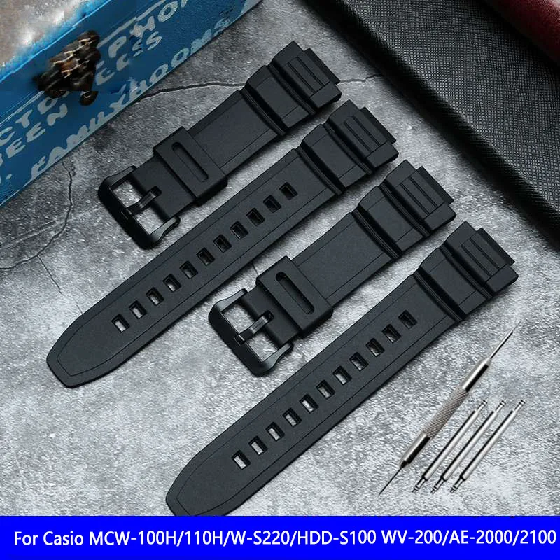 For Casio MCW-100H/110H/W-S220/HDD-S100 WV-200/AE-2000/2100 5434 Resin Strap 16mm Wristwatch Accessories Man Silicone WatchBand