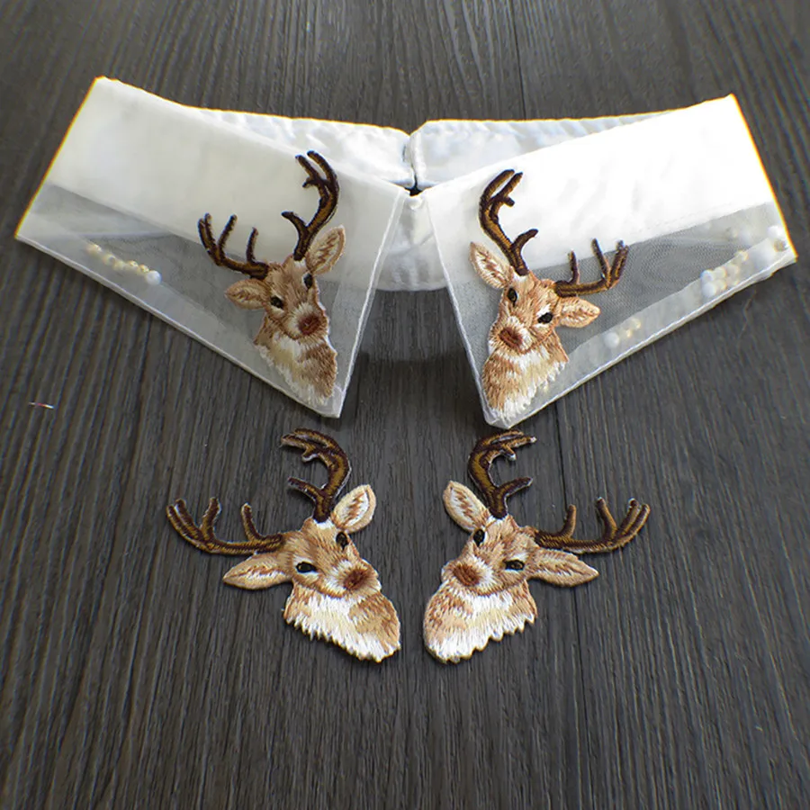 MAXSIN FUN 1PC Deer Elk Head Patches Clothing Embroidery Iron On Animal sticker DIY Clothing Accessories