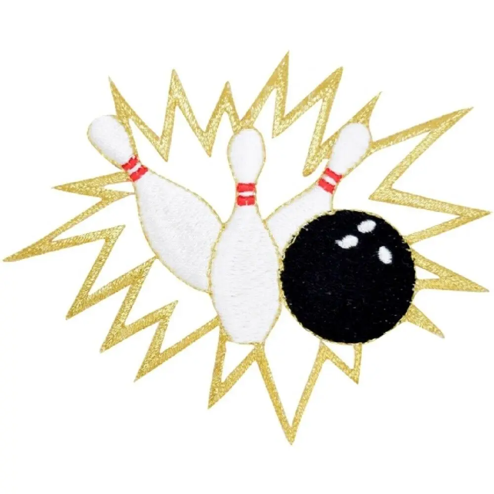 Hot! Bowling Applique Patch - Pins and Bowling Ball Badge (Iron on) (≈  7-5.8 cm )